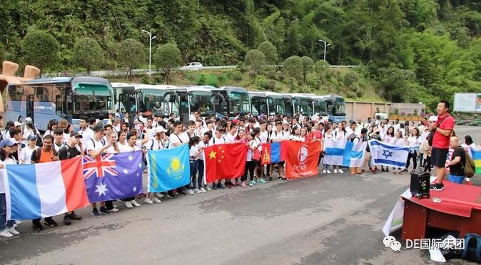International group ready to depart, Group tour